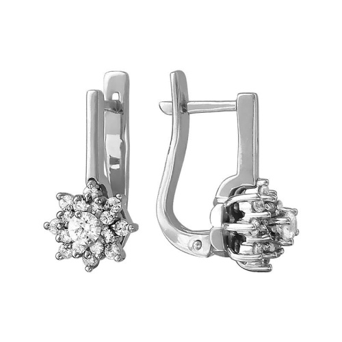Серьги из белого золота 585 пробы с фианитами 01С126113
