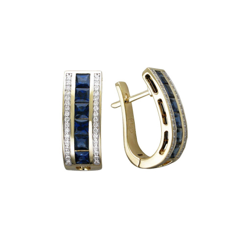 Серьги из желтого золота 585 пробы с сапфирами и бриллиантами 01С6312974-3