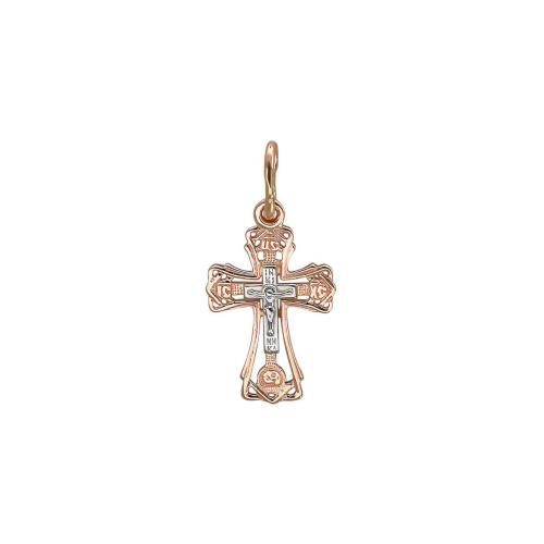 Крест нательный из двух цветов золота 585 пробы без вставок 01Р060922