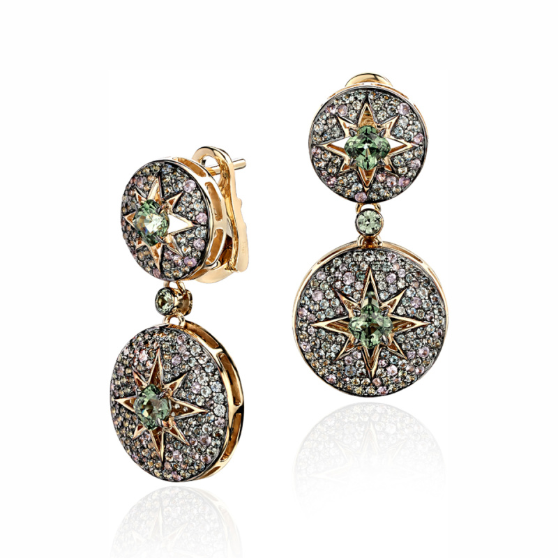 Серьги из желтого золота 585 пробы с сапфирами 01С5312542-4