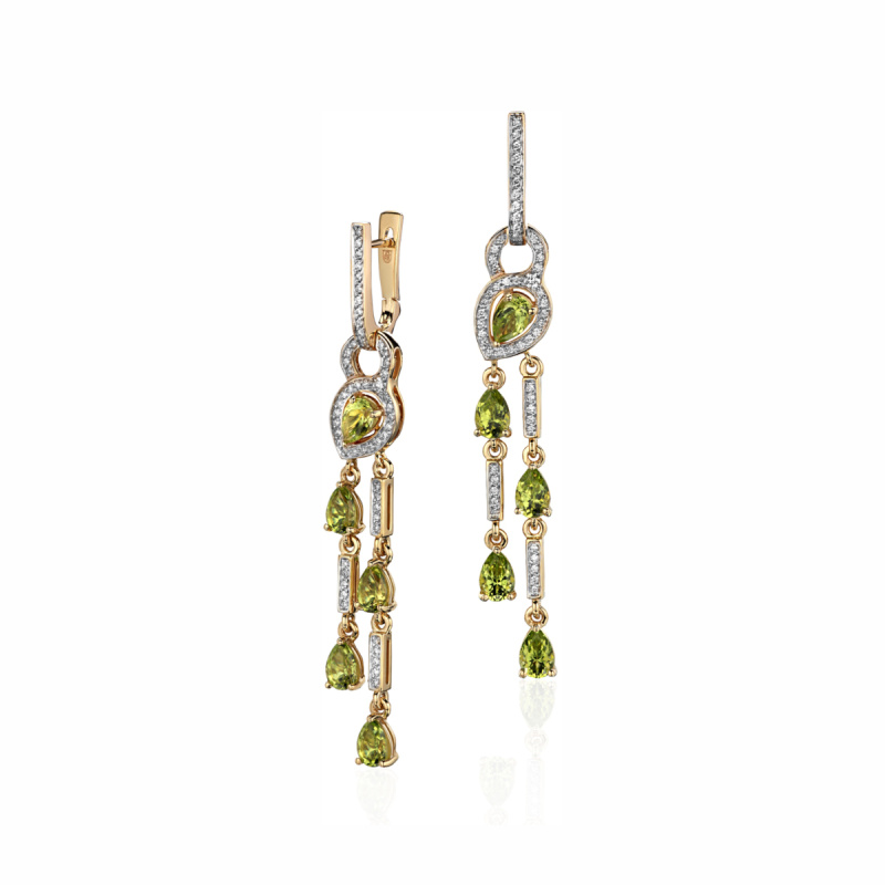 Серьги из желтого золота 585 пробы с хризолитами и бриллиантами 01С6312692-7