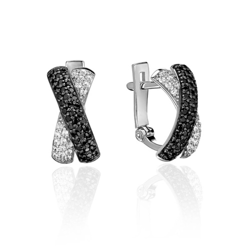 Серьги из белого золота 585 пробы с фианитами 01С225834