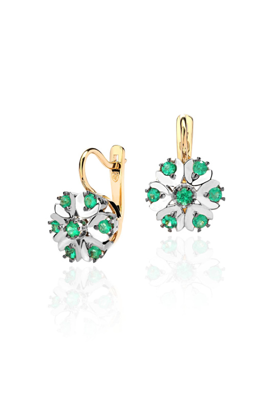 Серьги из комбинированного золота 750 пробы с изумрудами 01С5810421-1