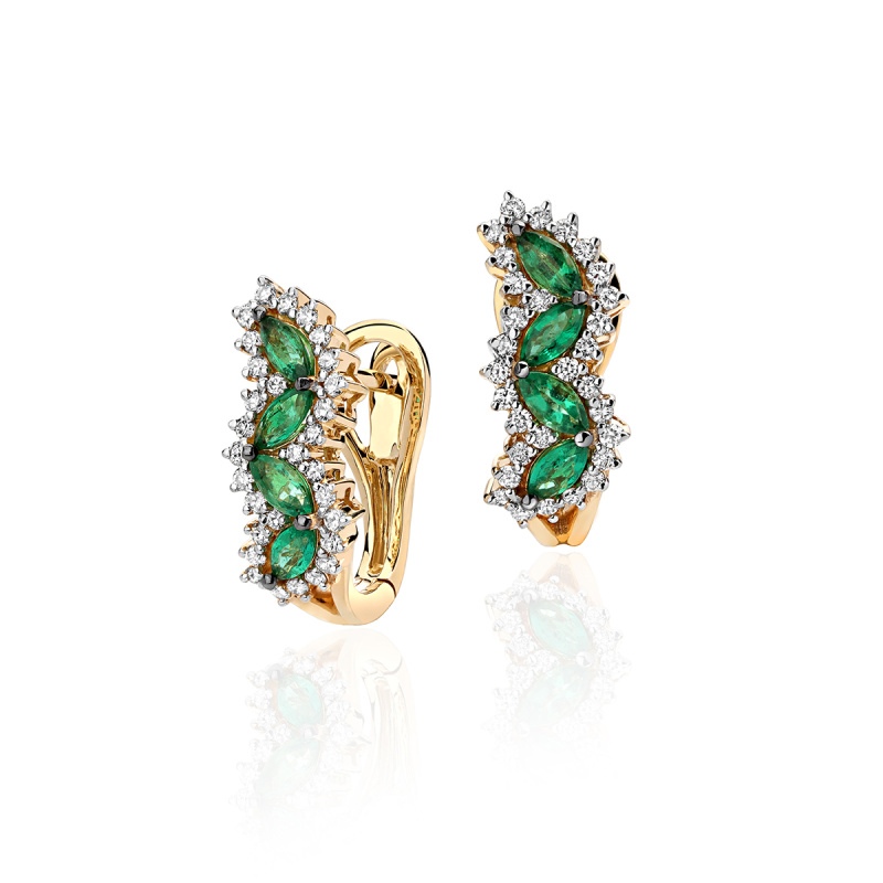 Серьги из желтого золота 585 пробы с изумрудами и бриллиантами 01С6314317-3