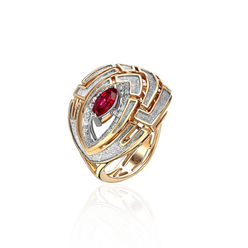 Кольцо из комбинированного золота 585 пробы с рубином и бриллиантами 01К6614241Ж-2ПЛ