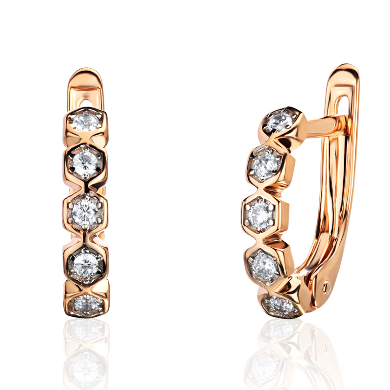 Серьги из красного золота 585 пробы с фианитами 01С1115589Р. Размер б/р