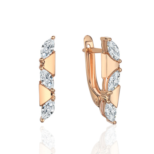 Серьги из красного золота 585 пробы с фианитами 01С1116773