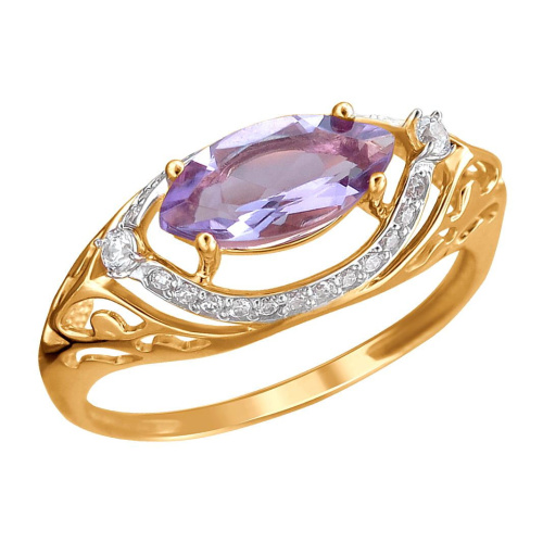 Кольцо из красного золота 585 пробы с аметистом и фианитами 01К3113273Р-2