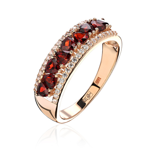 Кольцо из красного золота 585 пробы с фианитом и гранатом 01К3115067-1