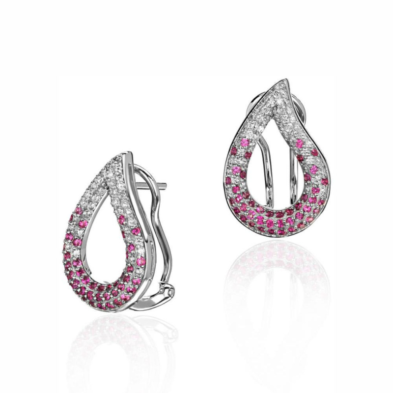 Серьги из белого золота 585 пробы с рубинами и бриллиантами 01С6214483-1