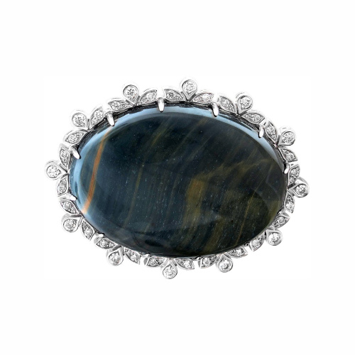 Брошь из белого золота 585 пробы с ониксом и бриллиантами 01Ш620270-1