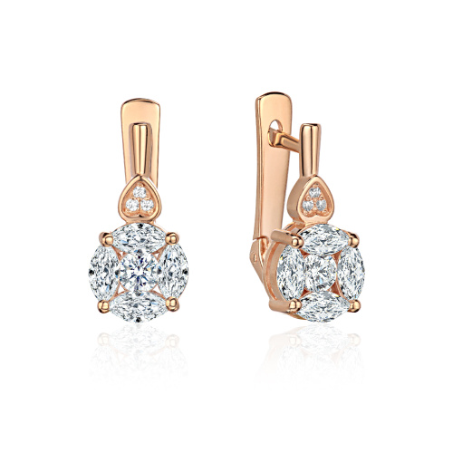 Серьги из красного золота 585 пробы с фианитами 01С1113151