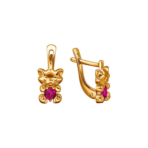 Серьги из красного золота 585 пробы с синт.рубинами 01С2111666-1