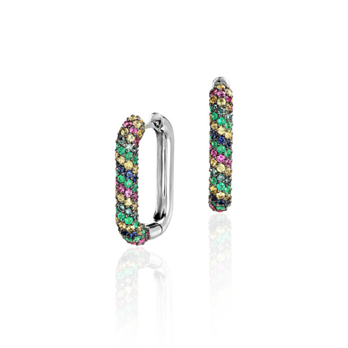 Серьги из белого золота 585 пробы с сапфирами, изумрудами и бриллиантами 01С6214727-1