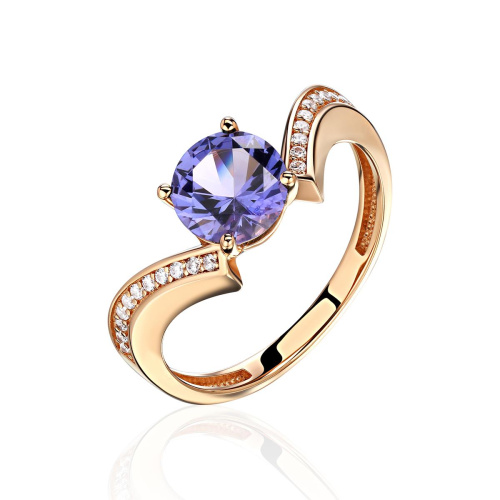 Кольцо из красного золота 585 пробы с аметистом и фианитами 01К3116445-3