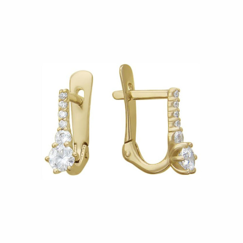 Серьги из желтого золота 585 пробы с фианитами 01С135941