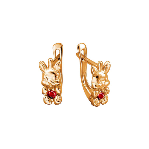 Серьги из красного золота 585 пробы с синт. рубинами 01С2111663-1