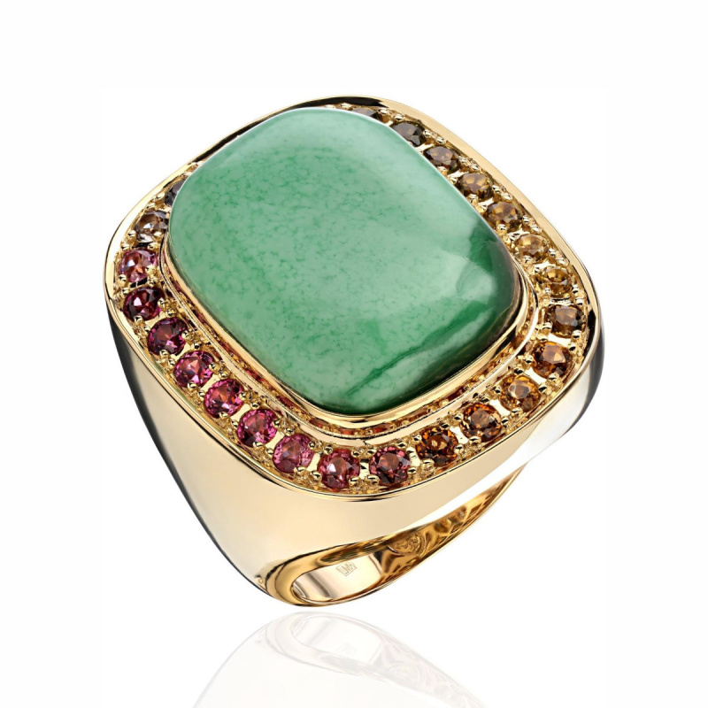 Кольцо из желтого золота 750 пробы с варисцитом и турмалинами 01К3415091-1