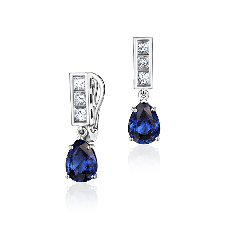 Серьги из белого золота 750 пробы с сапфирами и бриллиантами 01С6717062-1