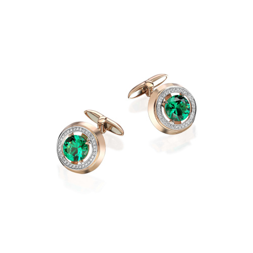 Запонки из красного золота 585 пробы с фианитами и наноизумрудами 01Н210396Р-1