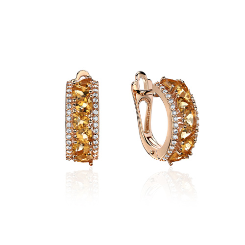 Серьги из красного золота 585 пробы с фианитом и цитрином 01С3115067-2