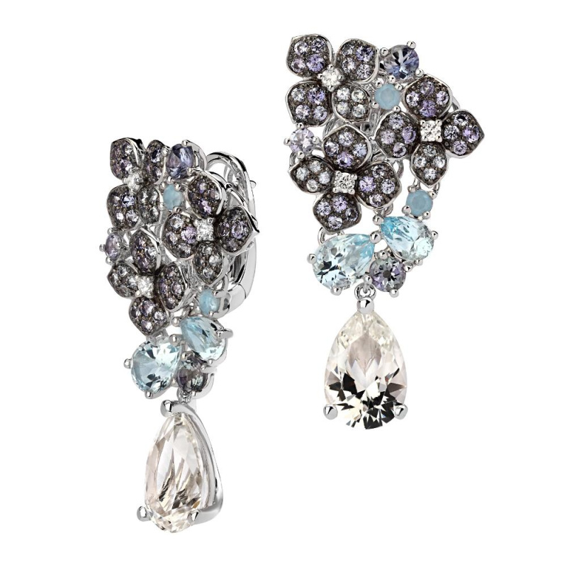 Серьги из белого золота 585 пробы с топазами, сапфирами, танзанитами и бриллиантами 01С6214601-1