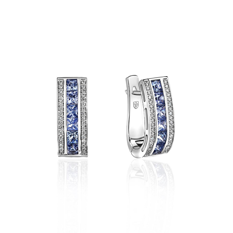 Серьги из белого золота 585 пробы с сапфирами и бриллиантами 01С6211874-5