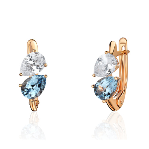 Серьги из красного золота 585 пробы с фианитами и шпинелью 01С2116524-1