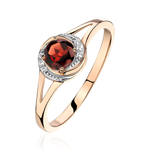 Кольцо из красного золота 585 пробы с гранатом и фианитами 01К3115273Р-3
