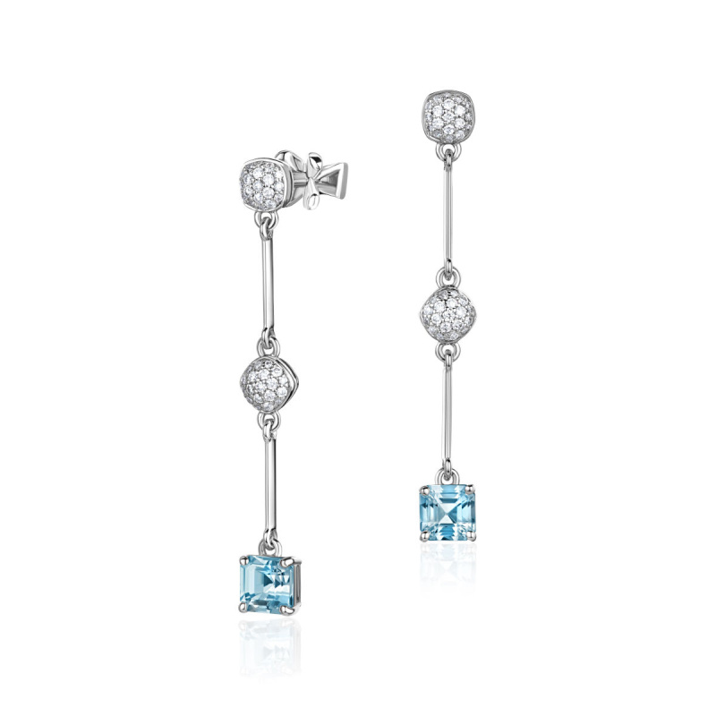 Серьги из белого золота 585 пробы с аквамаринами и бриллиантами 01С6217067-1