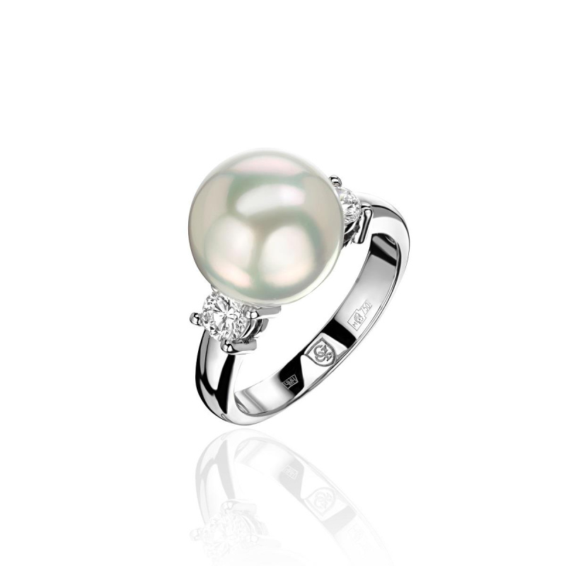 Кольцо из белого золота 750 пробы с жемчугом и бриллиантом 01К6712773-1