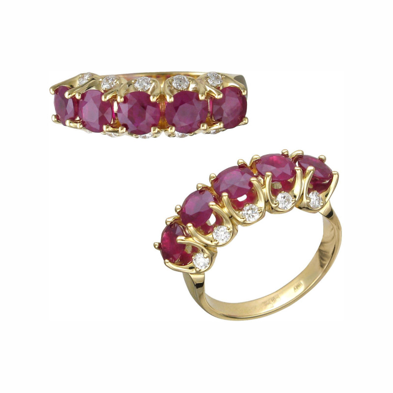 Кольцо из желтого золота 750 пробы с рубинами и бриллиантами 01К6471105-7