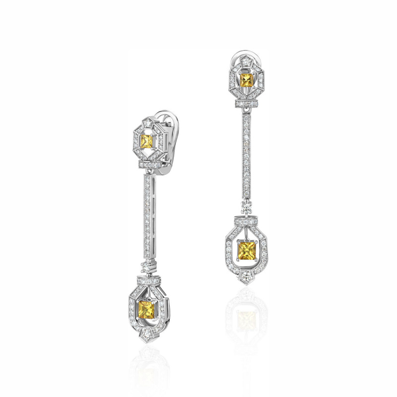 Серьги из белого золота 585 пробы с сапфирами и бриллиантами 01С6214415-1