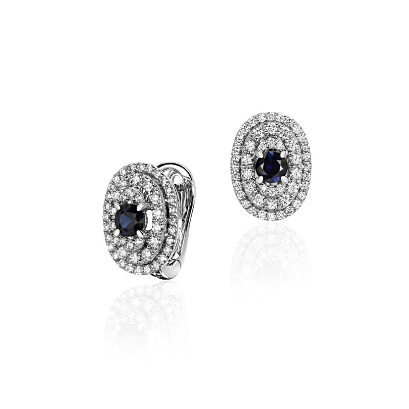 Серьги из белого золота 585 пробы с бриллиантами и сапфирами 01С6213847-1