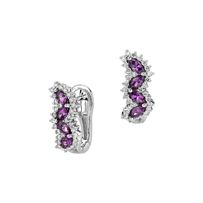 Серьги из белого золота 585 пробы с аметистами и бриллиантами 01С6213217-4