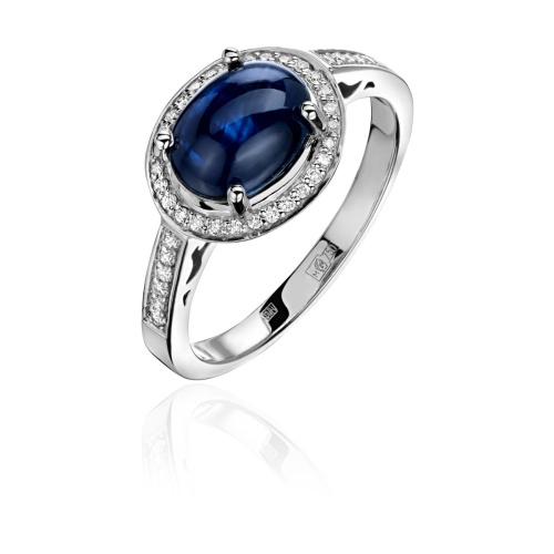 Кольцо из белого золота 750 пробы с сапфиром и бриллиантом 01К673597-2