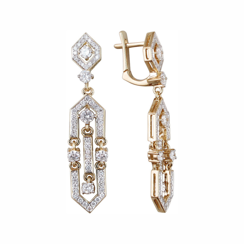 Серьги из желтого золота 585 пробы с бриллиантами 01С6311480 Серьги из желтого золота 585 пробы с бриллиантами 01С6311480