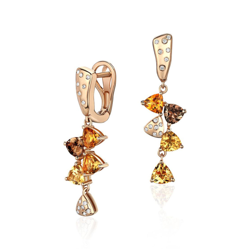 Серьги из красного золота 585 пробы с раух-топазами, цитринами и бриллиантами 01С6115455-7