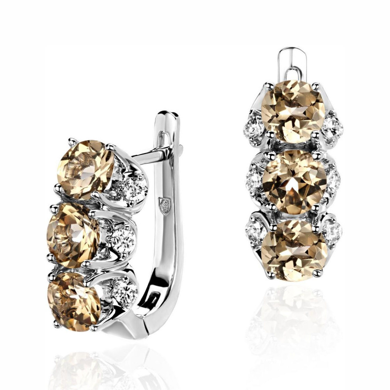 Серьги из белого золота 585 пробы с гелиодорами и бриллиантами 01С627995-18