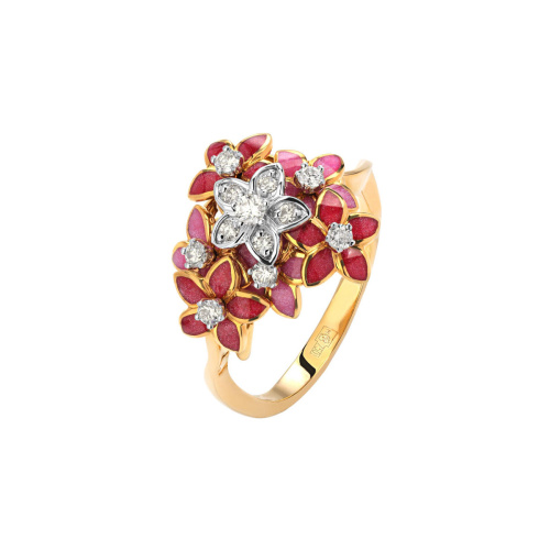 Кольцо из комбинированного золота 750 пробы с бриллиантами и эмалью 01К685723ЭL