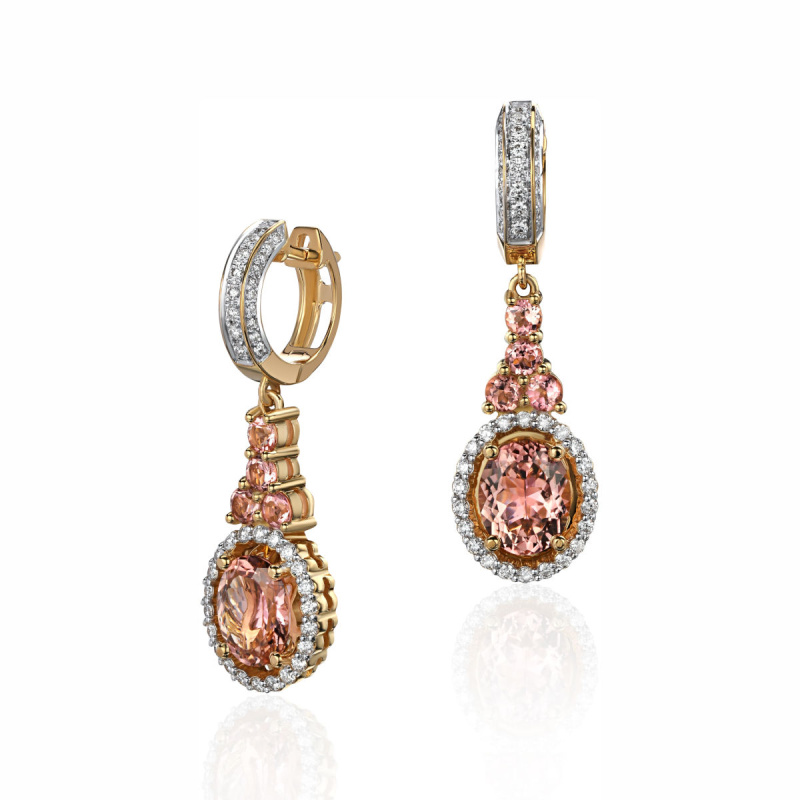 Серьги из желтого золота 750 пробы с турмалинами и бриллиантами 01С6415088-3