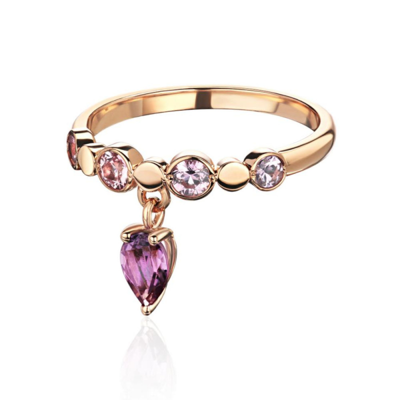 Кольцо из красного золота 585 пробы с аметистом и сапфирами 01К5115797-1