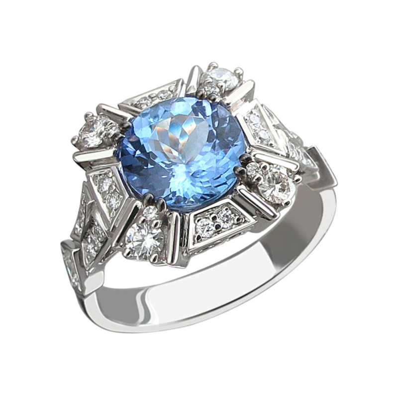 Кольцо из белого золота 750 пробы с танзанитом и бриллиантами 01К6713703-6
