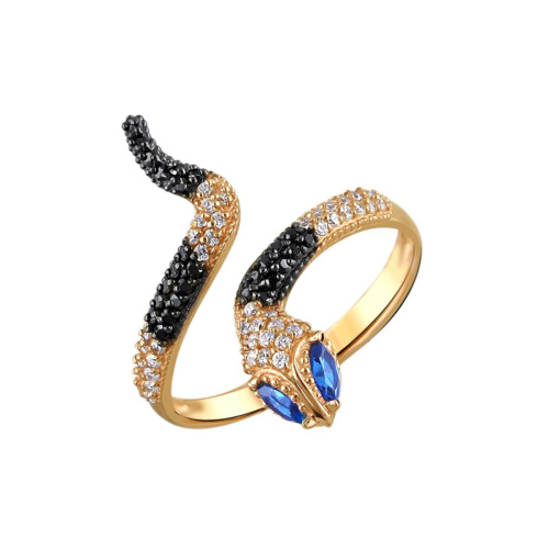 Кольцо из красного золота 585 пробы с фианитами и синт. сапфирами 01К2151099-2