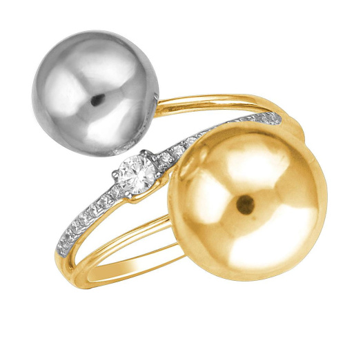 Кольцо из комбинированного золота 585 пробы с фианитами 01К1613876Ж