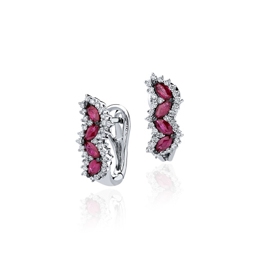 Серьги из белого золота 585 пробы с рубинами и бриллиантами 01С6214317-1