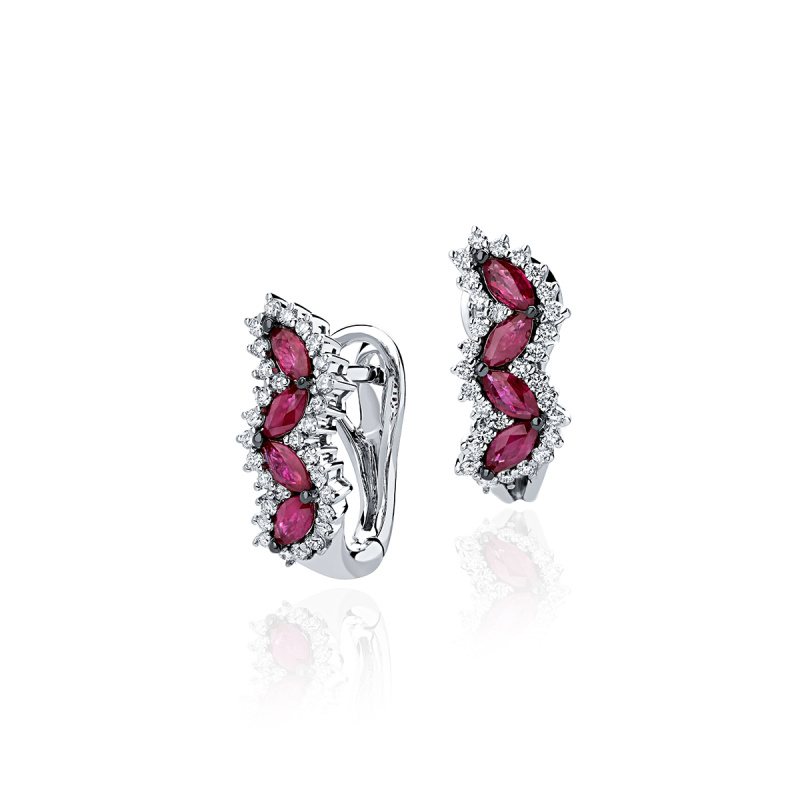 Серьги из белого золота 585 пробы с рубинами и бриллиантами 01С6213217-1 Серьги из белого золота 585 пробы с рубинами и бриллиантами 01С6213217-1
