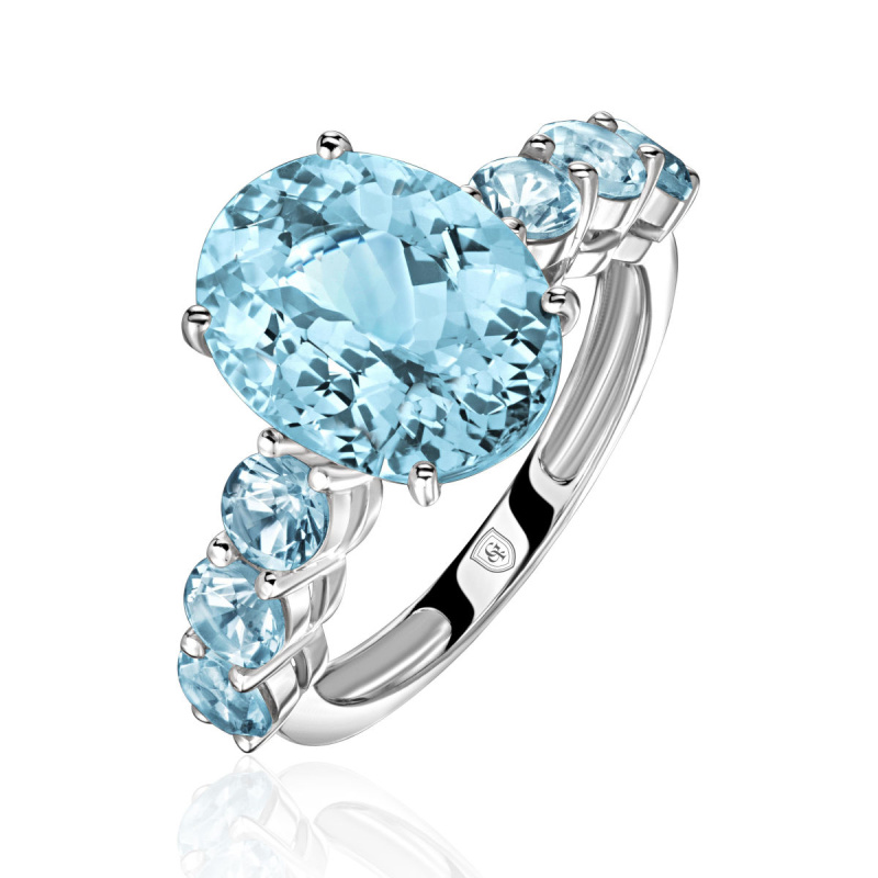 Кольцо из белого золота 585 пробы с аквамаринами 01К3217102-2