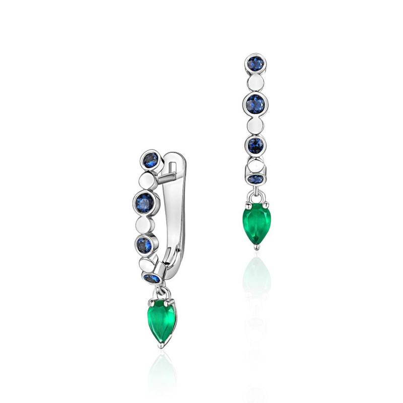 Серьги из белого золота 585 пробы с агатами и сапфирами 01С5215452-1