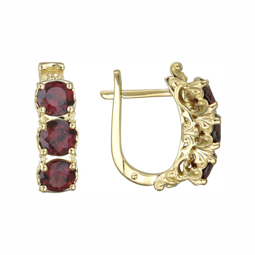 Серьги из желтого золота 750 пробы с родолитами 01С3413912-1